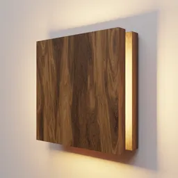 High-resolution 3D wooden wall lamp model with illuminated edges for Blender renders.