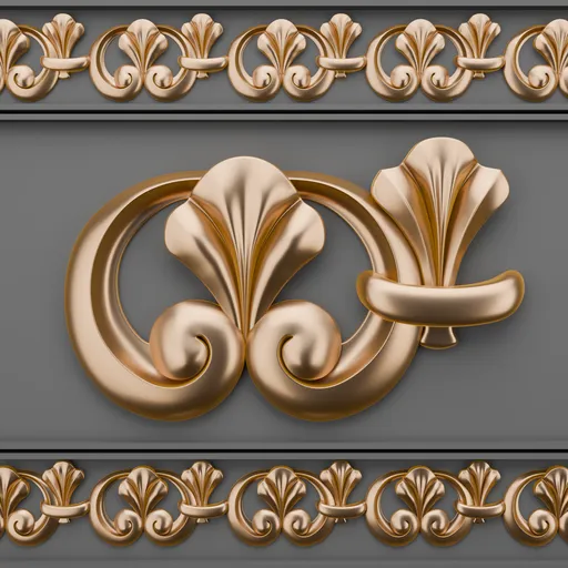 Intricate gold and white trim ornament for 3D design, perfect for adding elegance in Blender scenes.