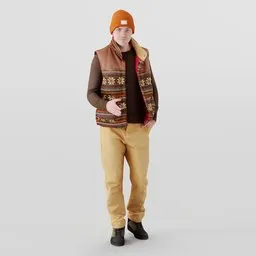 Greetings man in knitted vest