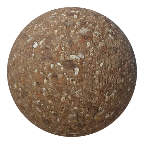High-quality PBR dry soil texture with scattered pebbles for 3D modeling and rendering in Blender and other platforms.