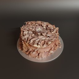 Detailed 3D model of a chocolate-flaked cake on a stand for Blender rendering, high-quality texture.
