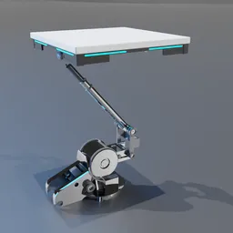 "Fully rigged Portal panel 3D model for Blender 3D. Inspired by the popular videogame Portal 2, this AI-generated model features an automated defence platform with a robotic arm and claw. Rendered with accurate features and a metal floor on a white background with shadows, perfect for gaming or animation projects."