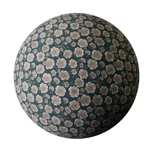 High-resolution PBR Floral Wallpaper material for Blender 3D, customizable colors and roughness settings available.