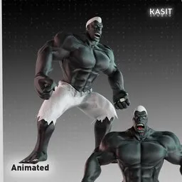 Low Poly PBR Animated Hulk-like character model in two poses for Blender 3D projects.