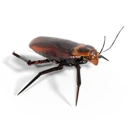 "Blender 3D model of a realistic cockroach walking cycle, with rigging and separate parts. Perfect for insect animations and character design. Black leather garment and professional product photo quality. Also featuring John Cena and Clarice Starling action figure potential. Featured on Amiami."