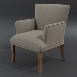 High-quality 3D model of modern beige armchair with customizable materials on a seamless dark background.