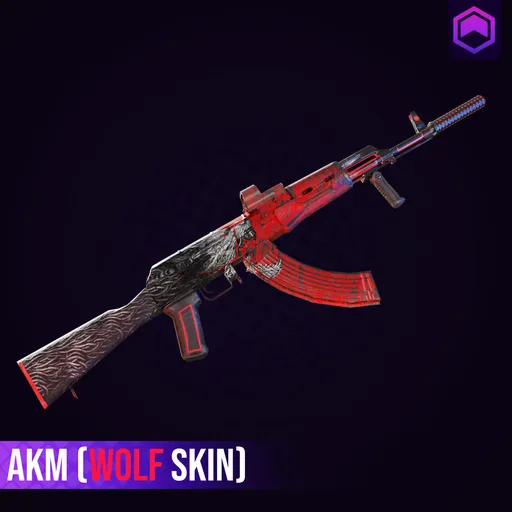 Detailed 3D AKM rifle model with intricate wolf skin texture, ideal for Blender and game asset design.