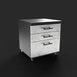Detailed 3D model of a modern table cabinet with drawers, designed for Blender rendering.