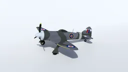 3D Blender low-poly model of WW2 Hawker Tempest MKII, optimized for CG visualization.