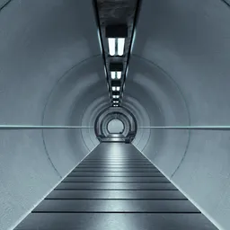 "Explore a photorealistic underground sci-fi tunnel for experiments with a long walkway. This 3D model transports you to a futuristic spaceport, perfect for cinematic and gaming projects. Created with Blender 3D software."