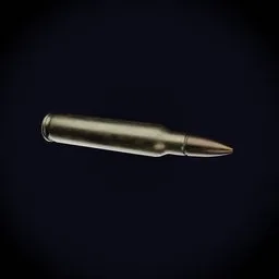 Detailed 3D rendering of 5.56x45mm NATO rifle ammunition, compatible with Blender software.