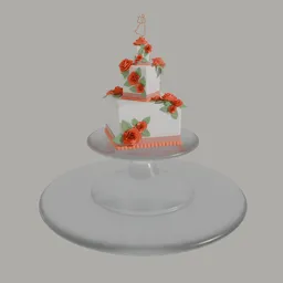 Detailed 3D-rendered wedding cake model featuring orange flowers, perfect for Blender 3D projects.