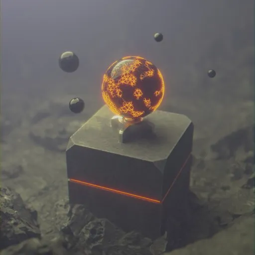 Detailed alien rocky landscape with glowing orb for 3D model backdrop, ideal for creative projects in Blender.