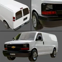 Detailed Chevrolet Express 3D model, optimized materials, low VRAM usage, perfect for Blender rendering.