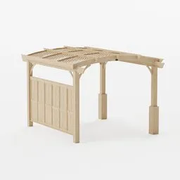 Detailed wooden pergola 3D model on a plain background, optimized for Blender, ideal for garden or outdoor scenes.