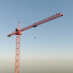 Detailed 3D model of a red construction crane for Blender, with adjustable keyshapes.