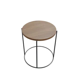 Detailed 3D rendering of a modern corner table with wooden top and metal base, suitable for Blender 3D projects.
