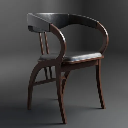 High-quality 3D model of modern chair with curved wooden frame and leather seat pad, compatible with Blender rendering.