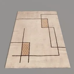 Neutral-toned 3D carpet model showcasing intricate geometric patterns suitable for Blender rendering with texture maps.