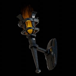 "Medieval torch 3D model for Blender 3D - replicating 15th-century lamps with animated fire. Increase volumetric density in the fire material for a clearer view on white backgrounds. Perfect for fireplace category renders."