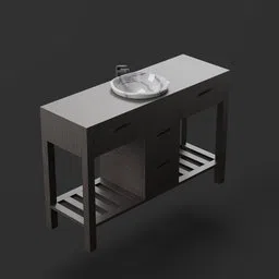 Detailed 3D-rendered bathroom vanity with modern design for Blender visualization.
