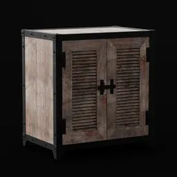 Rustic wooden 3D cabinet model with metal accents, designed for Blender rendering, ideal for virtual interior design.