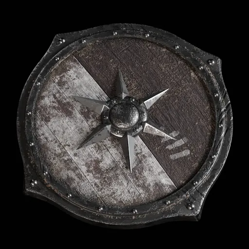 Detailed 3D model of an aged medieval shield with metal accents, optimized for Blender rendering.