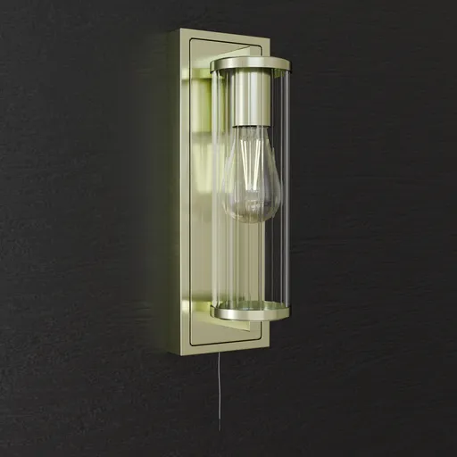 3D model of a sleek gold wall lamp with industrial bulb for architectural and interior design renderings in Blender.