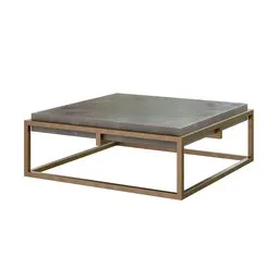 Modern-style 3D-rendered coffee table with concrete texture and wooden frame for Blender modeling.