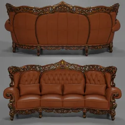Royal Carved Leather Sofa
