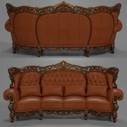 Royal Carved Leather Sofa