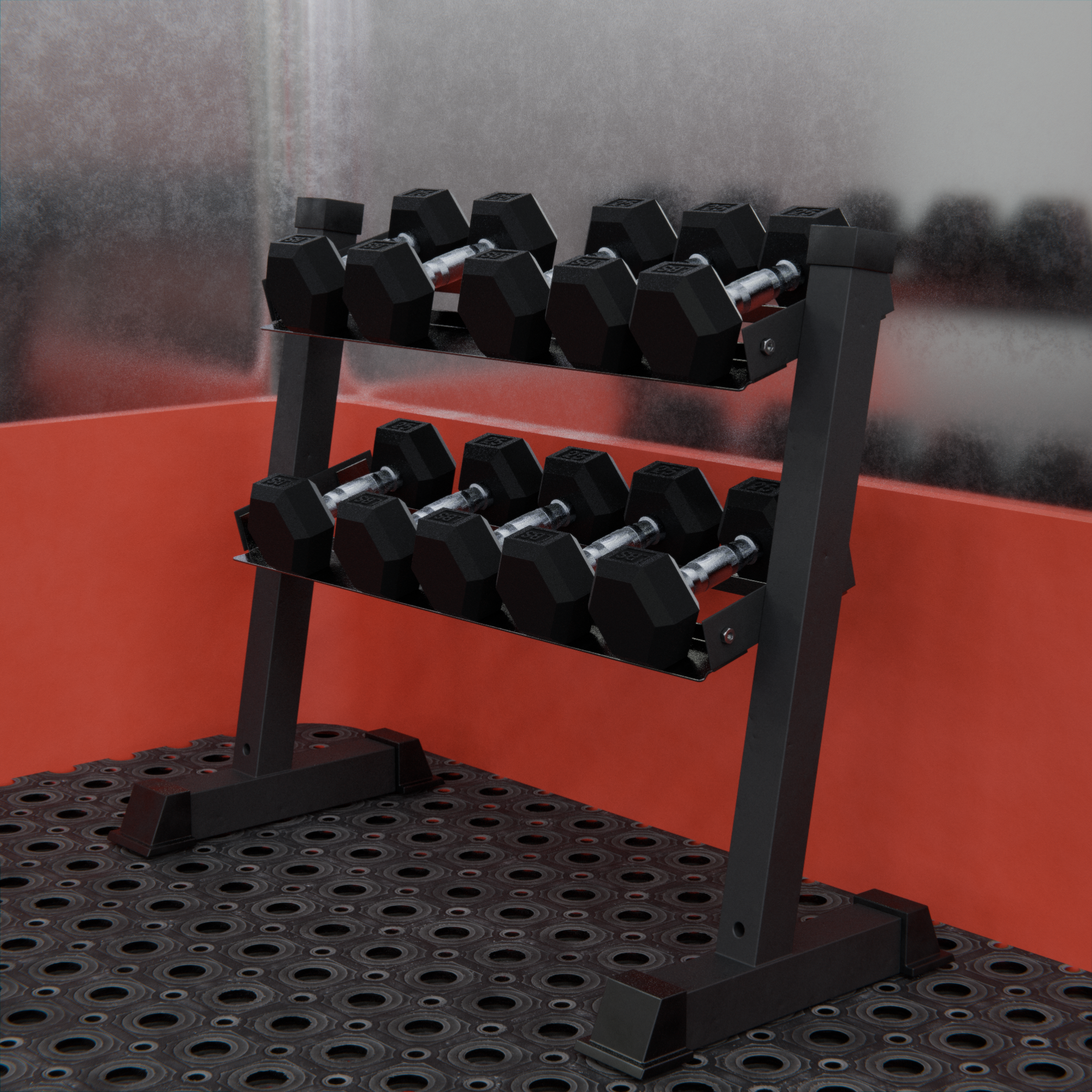 Red dumbbell online rack