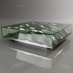 Modern 3D modeled table with reflective glass and metallic base designed for Blender rendering.