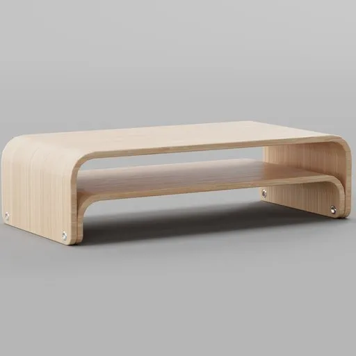 Realistic birch wood 3D model of a sleek laptop stand, designed for Blender rendering and office setup visualization.