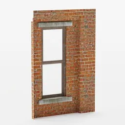 3D brick wall segment with window, customizable textures, designed for Blender architectural modeling.
