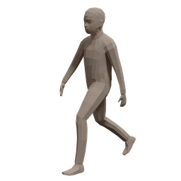 3D Blender model of a stylized low poly child mid-walk, crafted with quads for CG visualization.