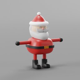 "3D model of Santa Claus in a red hat and black pants, rigged in T-pose for Blender 3D. Perfect for children's animations and Christmas-themed games. Created by Huang Ding in 2019 and available on BlenderKit."
