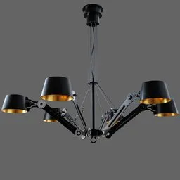 High-quality 3D model of black and gold industrial-style Blender ceiling light with adjustable wing nut.