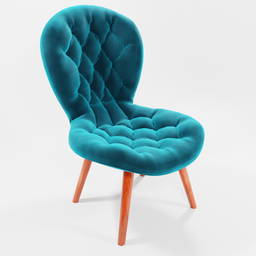 "Bar chair 3D model in Blender 3D with color changeable velvet cushion and wooden legs. Octane render in fuchsia, vermillion, and cyan. High quality stock image for interior design."