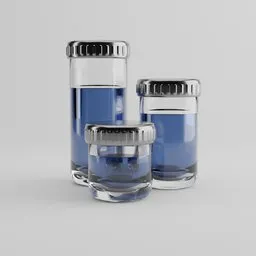 Three glass cans with fluid