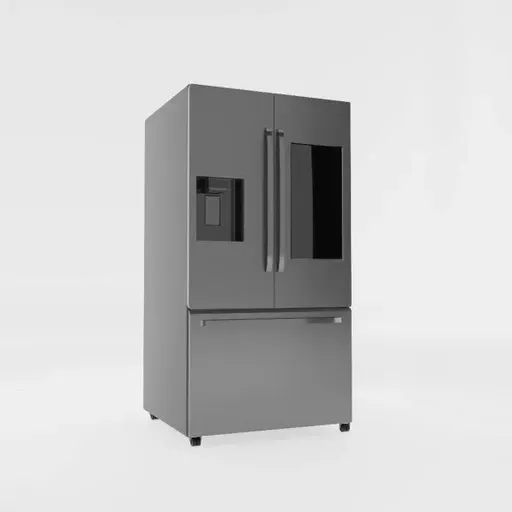 Detailed 3D render of a modern, sci-fi-style refrigerator with sleek design suitable for Blender modeling.