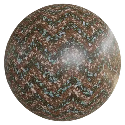 High-resolution PBR terrazzo material for 3D Blender, featuring brown, zigzag patterns ideal for realistic floor texturing in 4K quality.