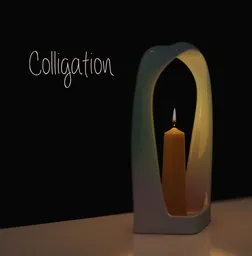 3D rendered art displaying 'Colligation' with a candle inside a modernistic loop structure, showcasing Blender modeling.