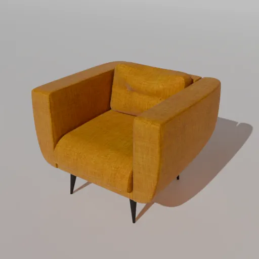 Textured 3D render of a contemporary yellow armchair, optimized for Blender, ideal for interior design visualization.