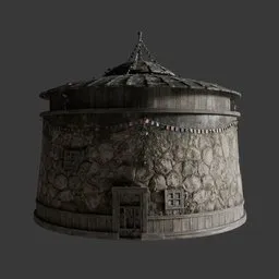 Weathered Tibetan House with Prayer Flag