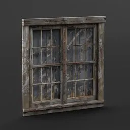 Detailed 3D model of an antique wooden window with weathered texture, optimized for Blender.