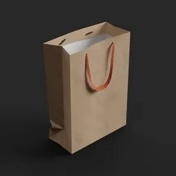 Realistic 3D model of a brown paper bag with red handles, compatible with Blender for kitchen scenes.