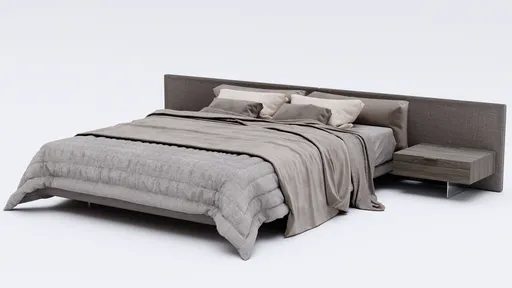 Detailed 3D model of a modern bed with plush bedding and pillows, compatible with Blender for realistic visualization.