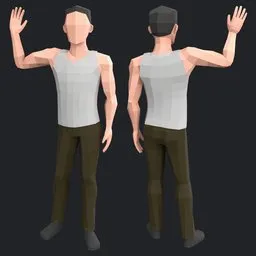 Low Poly Man in Shorts and T-Shirt Rigged Character