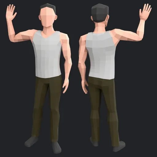 Low Poly Man in Shorts and T-Shirt Rigged Character